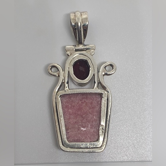 Pink and Red Stones Sterling Silver Pendant 925 - Picture 8 of 8